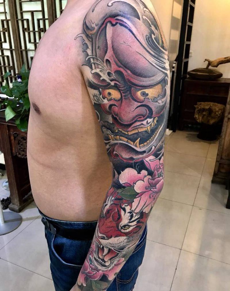 般若花臂纹身图片_成品手臂传统原创纹身图案