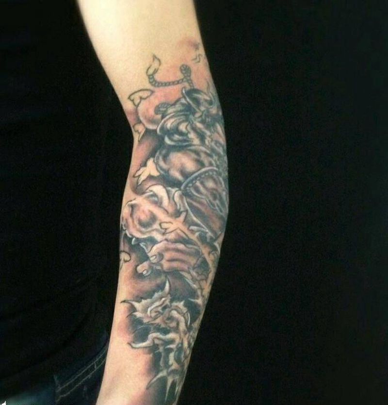 风神纹身图片_手臂传统鬼神成品纹身图案