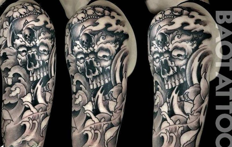 嘎巴啦纹身图片_手臂传统成品纹身图案