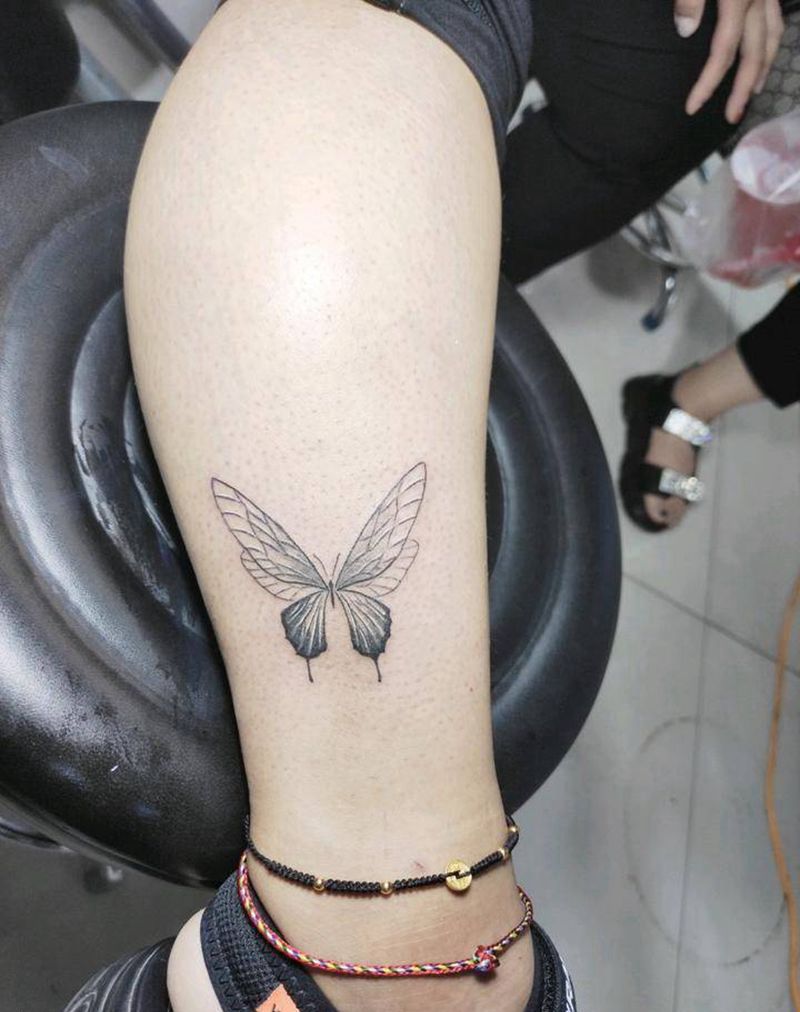 清新蝴蝶纹身图片_腿部清新纹身纹身图案
