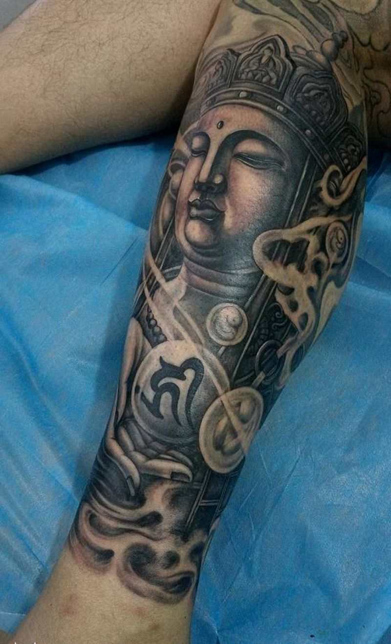 地藏王菩萨纹身图片_腿部脚部新传统纹身图案