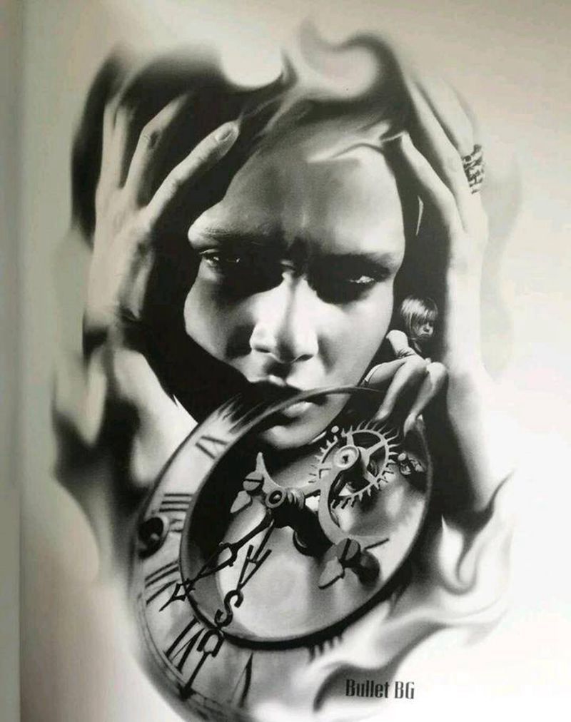 手稿纹身图片_背部手臂腿部动物人物植物手稿纹身图案