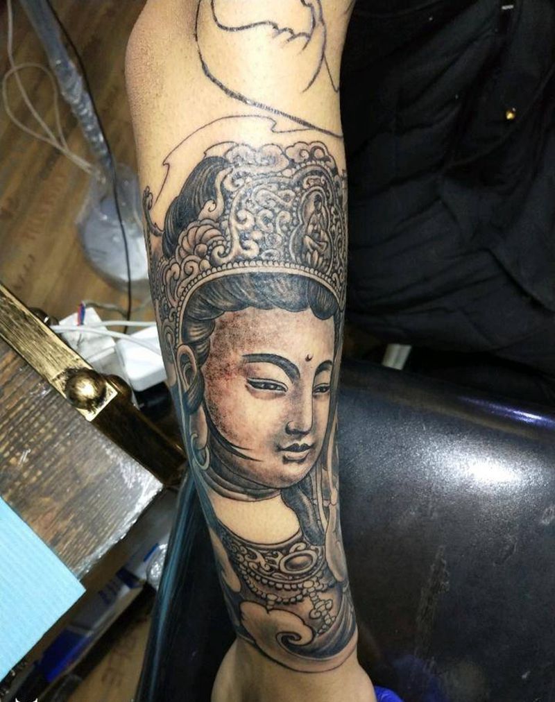 普贤菩萨纹身图片_手臂传统肖像人物鬼神成品手稿纹身图案