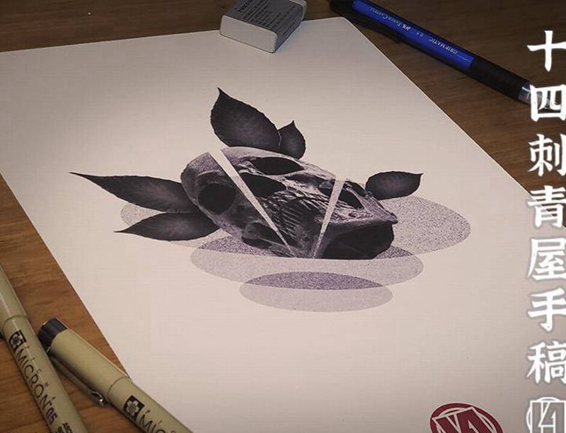 手稿骷颅纹身图片_点刺欧美写实纹身图案