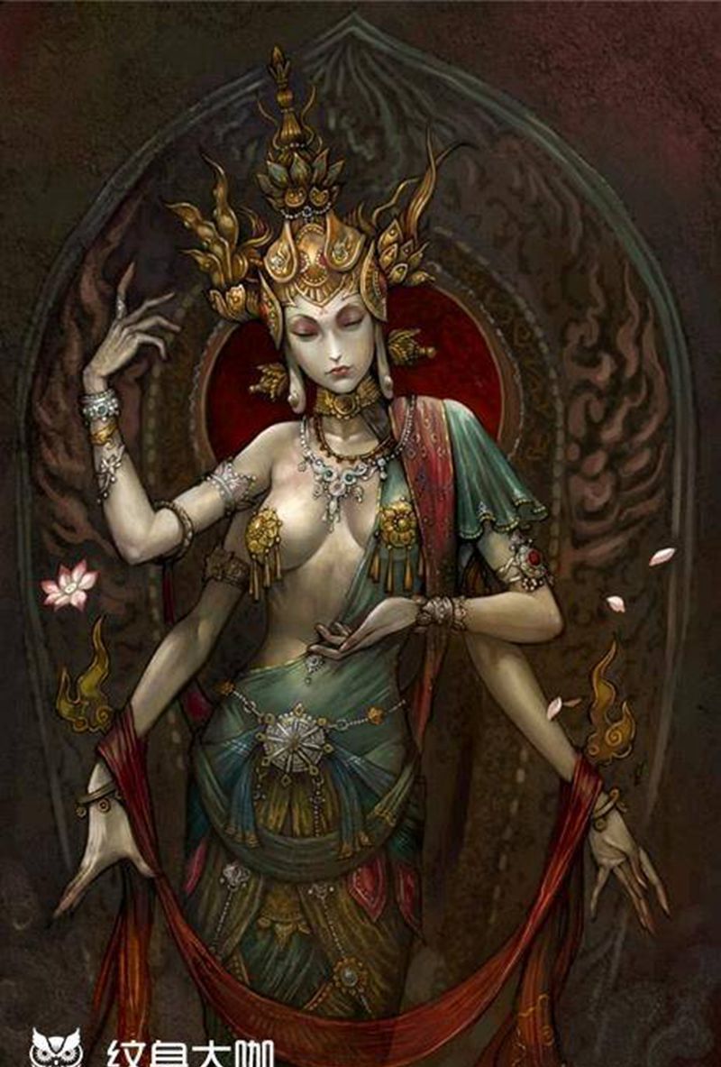 纹身手稿共享纹身图片_背部手臂腿部传统习俗人物鬼神手稿插画纹身图案