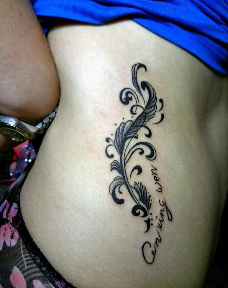 小清新藤蔓纹身图片_腰部清新植物图腾成品纹身图案