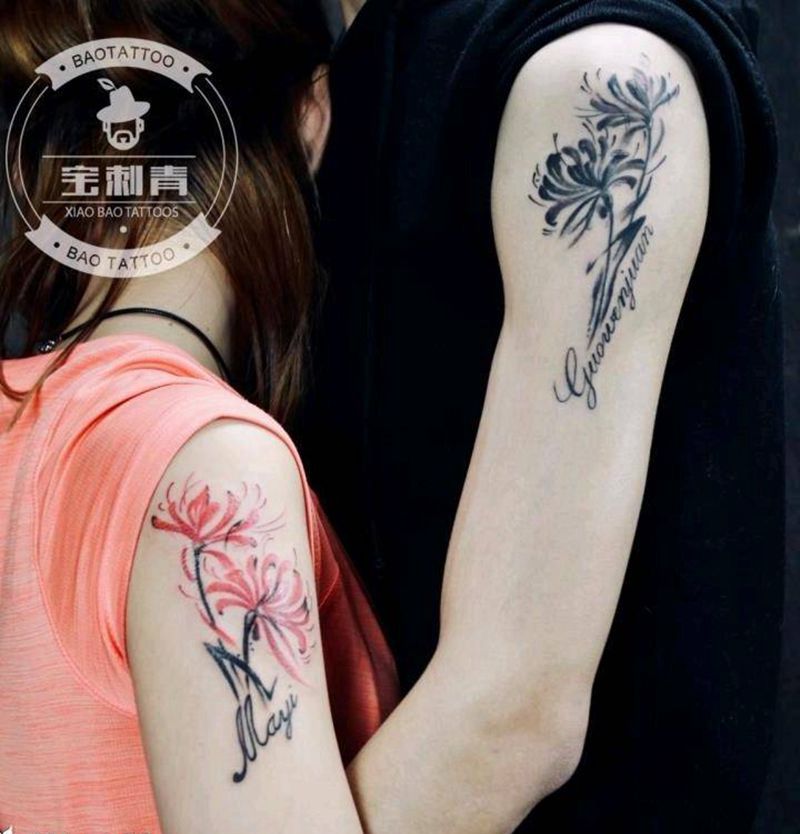 彼岸花纹身图片_手臂国画成品纹身图案