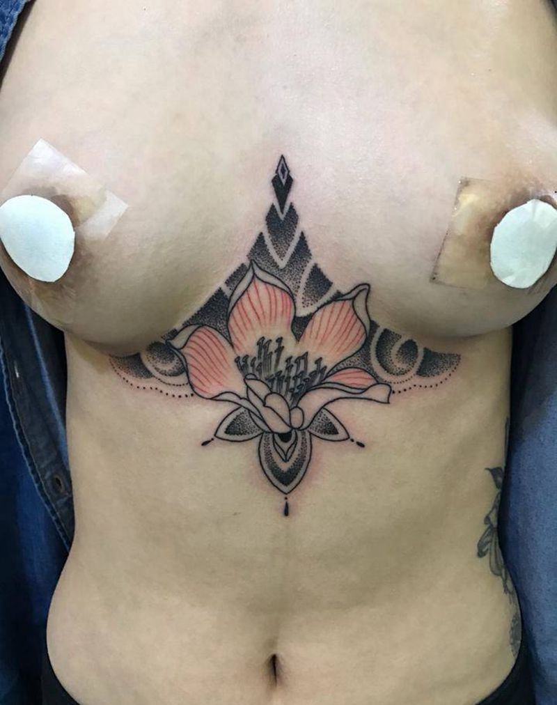 木棉花胸纹身图片_成品胸部传统植物原创纹身图案