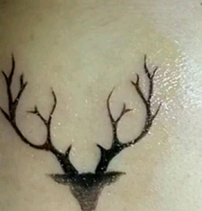 小清新纹身 :鹿（路）纹身图片_背部清新动物图腾成品纹身图案