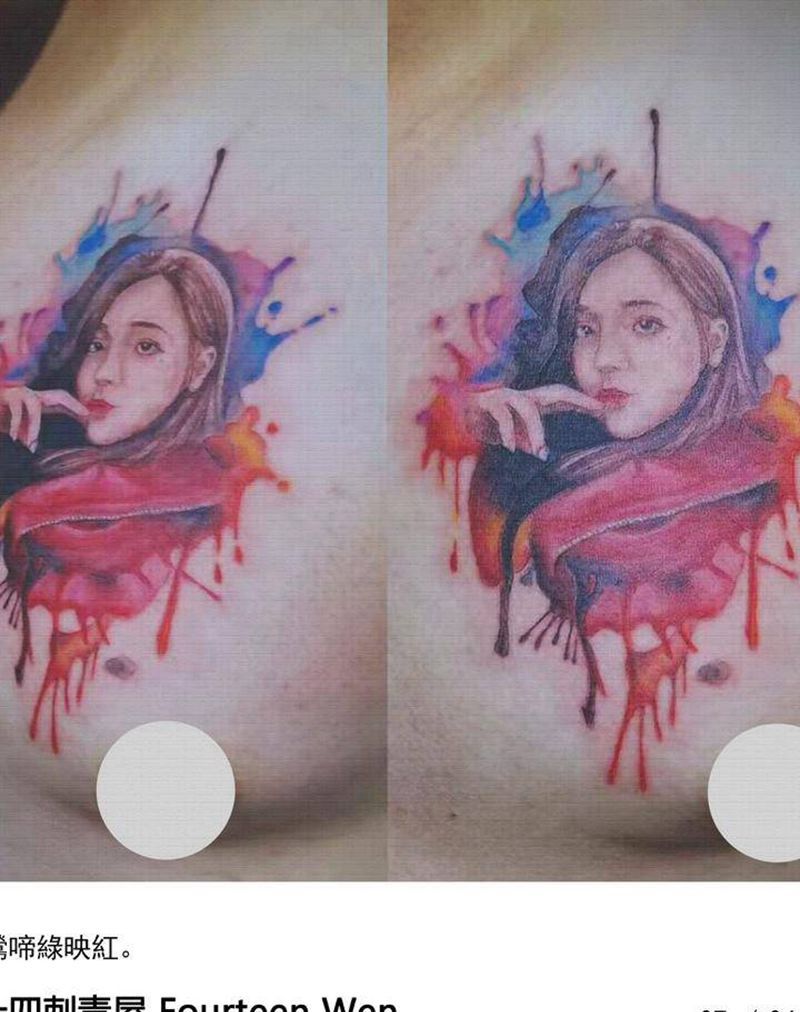 彩色肖像纹身图片_胸部欧美写实纹身图案