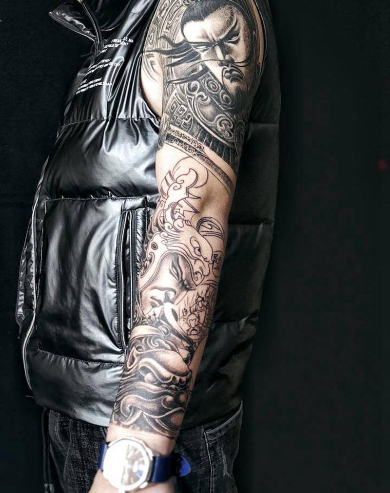 典韦护曹操纹身图片_手臂新传统纹身图案