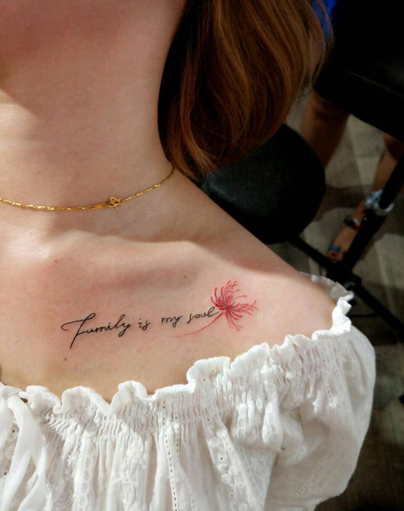 锁骨纹身纹身图片_胸部清新字符植物成品纹身图案