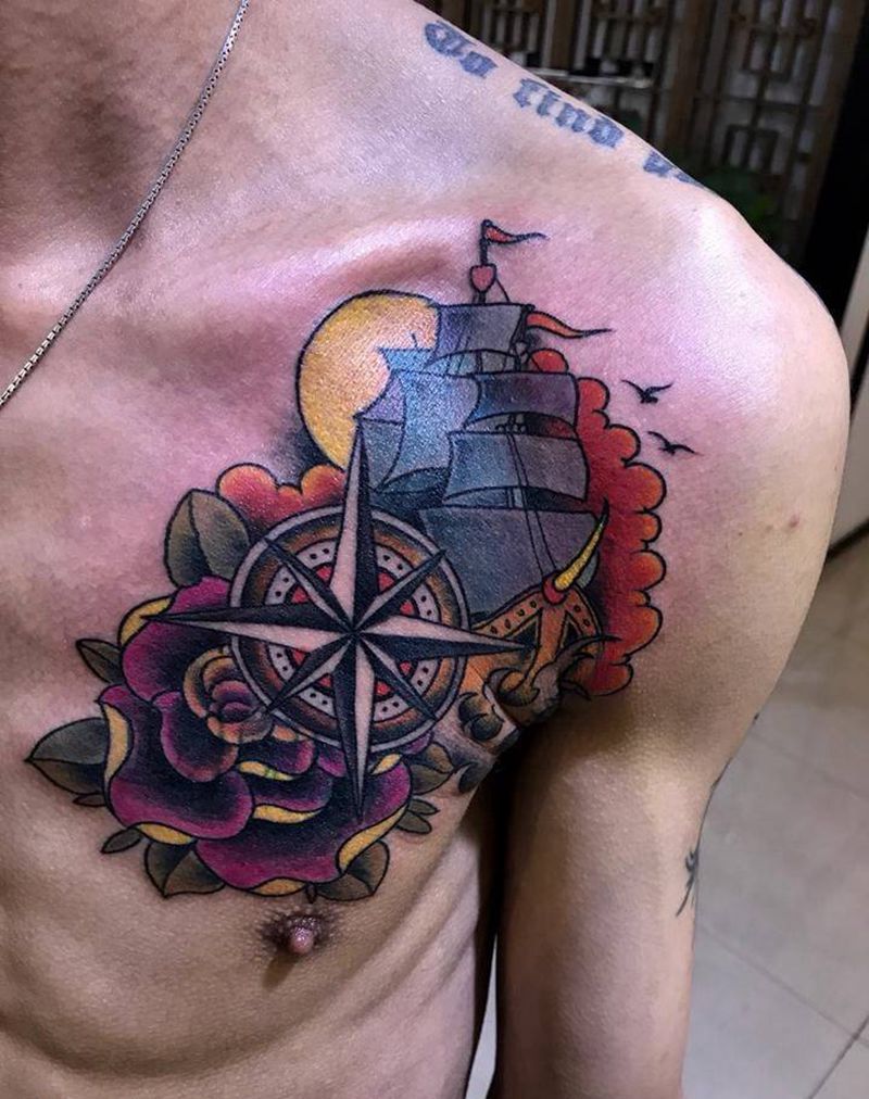 遮盖创作纹身图片_胸部Old School纹身图案