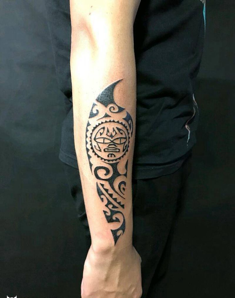 小臂玛雅图腾纹身图片_手臂欧美几何成品手稿纹身图案