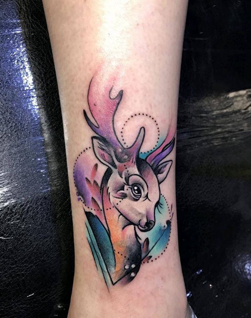 鹿遮盖纹身图片_水彩纹身图案