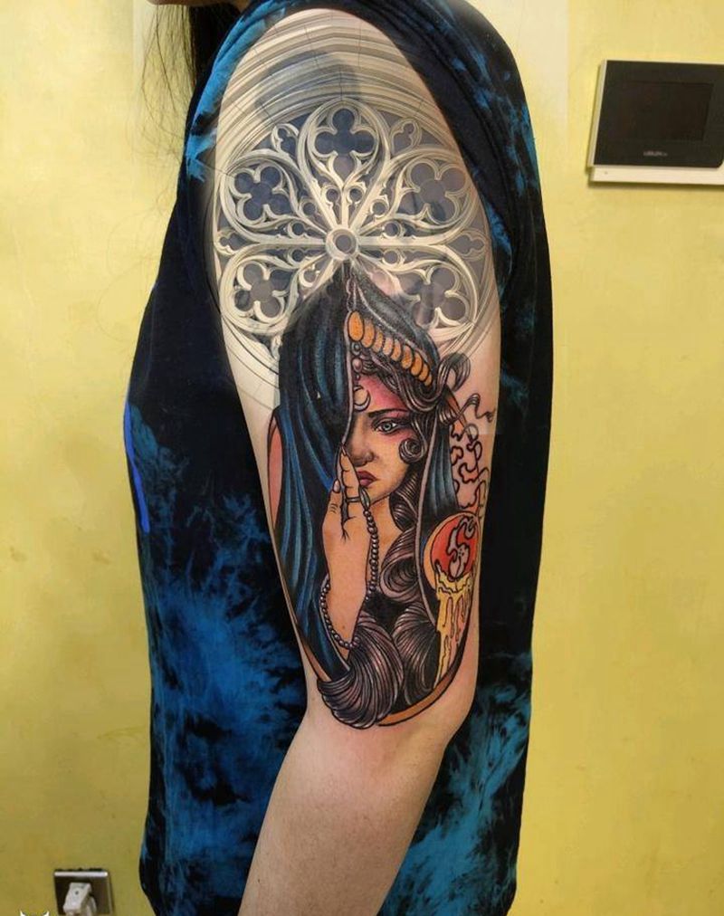 预计效果图纹身图片_肩部手臂New School新传统遮盖纹身图案