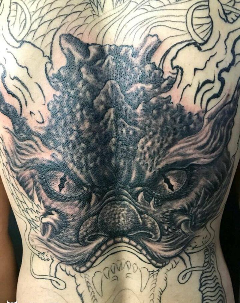 满背龙纹身图片_背部传统动物鬼神成品手稿纹身图案
