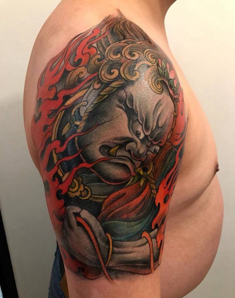 不动明王纹身图片_成品手臂传统人物鬼神纹身图案