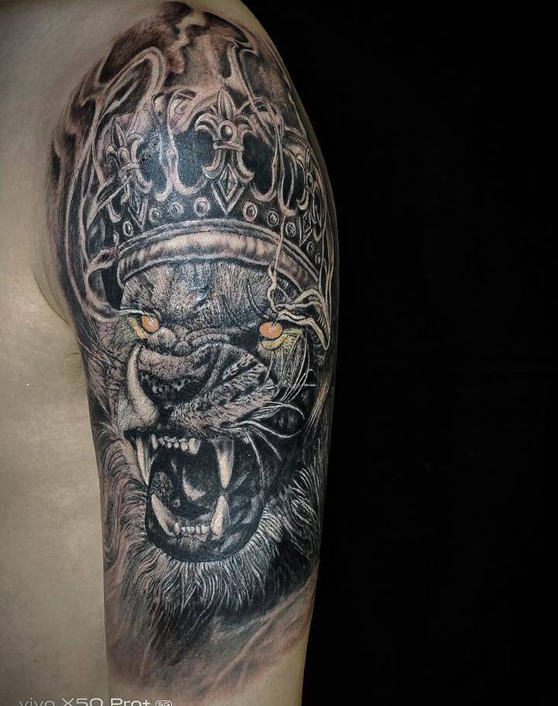 狮王纹身图片_手臂欧美写实纹身图案