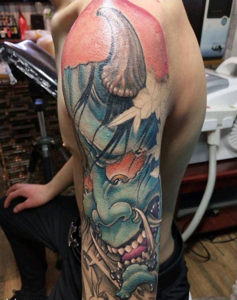 班若妖姬花臂纹身图片_手臂传统人物鬼神成品手稿插画纹身图案