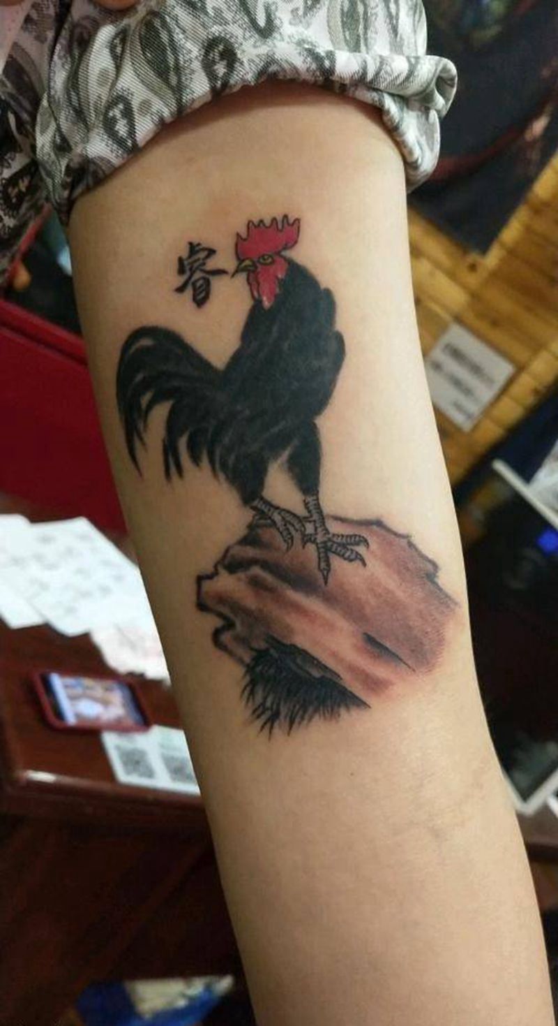 鸡纹身图片_手臂传统习俗国画动物成品手稿插画纹身图案