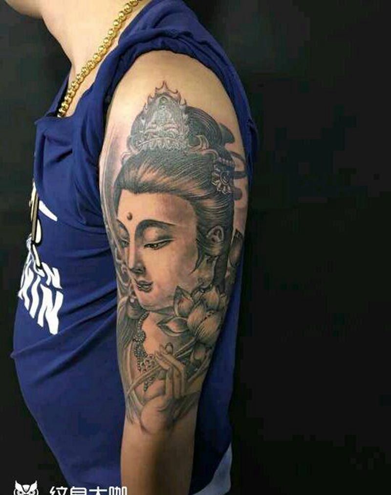 观音菩萨纹身图片_手臂传统肖像人物成品手稿纹身图案