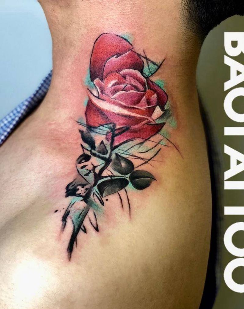 玫瑰纹身图片_肩部纹身图案