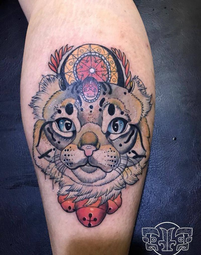 猫纹身图片_成品腿部传统动物纹身图案