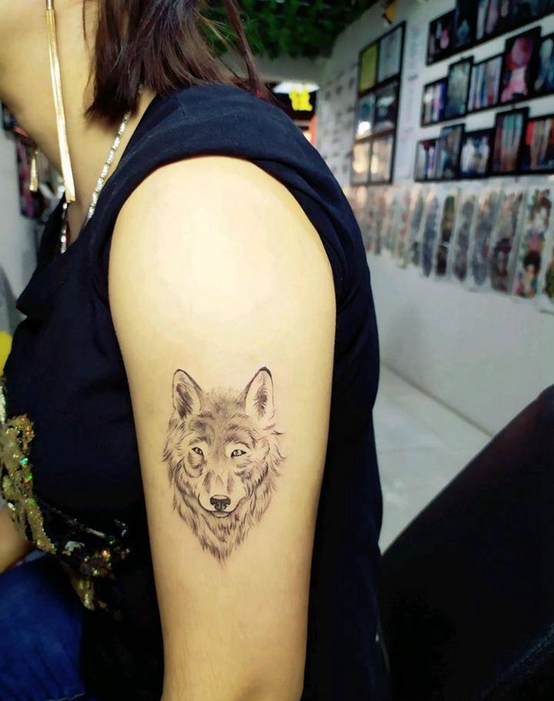 狼头纹身图片_手臂点刺清新 狼头纹身图案