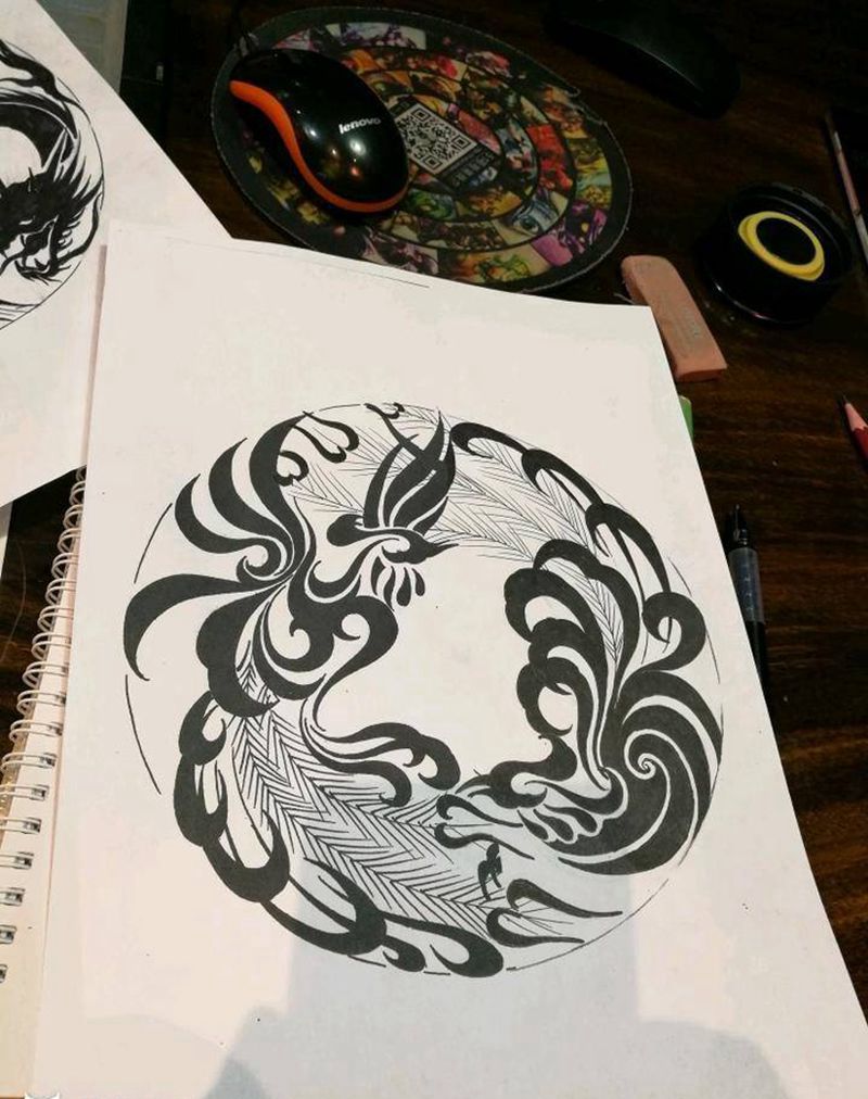 凤求凰纹身图片