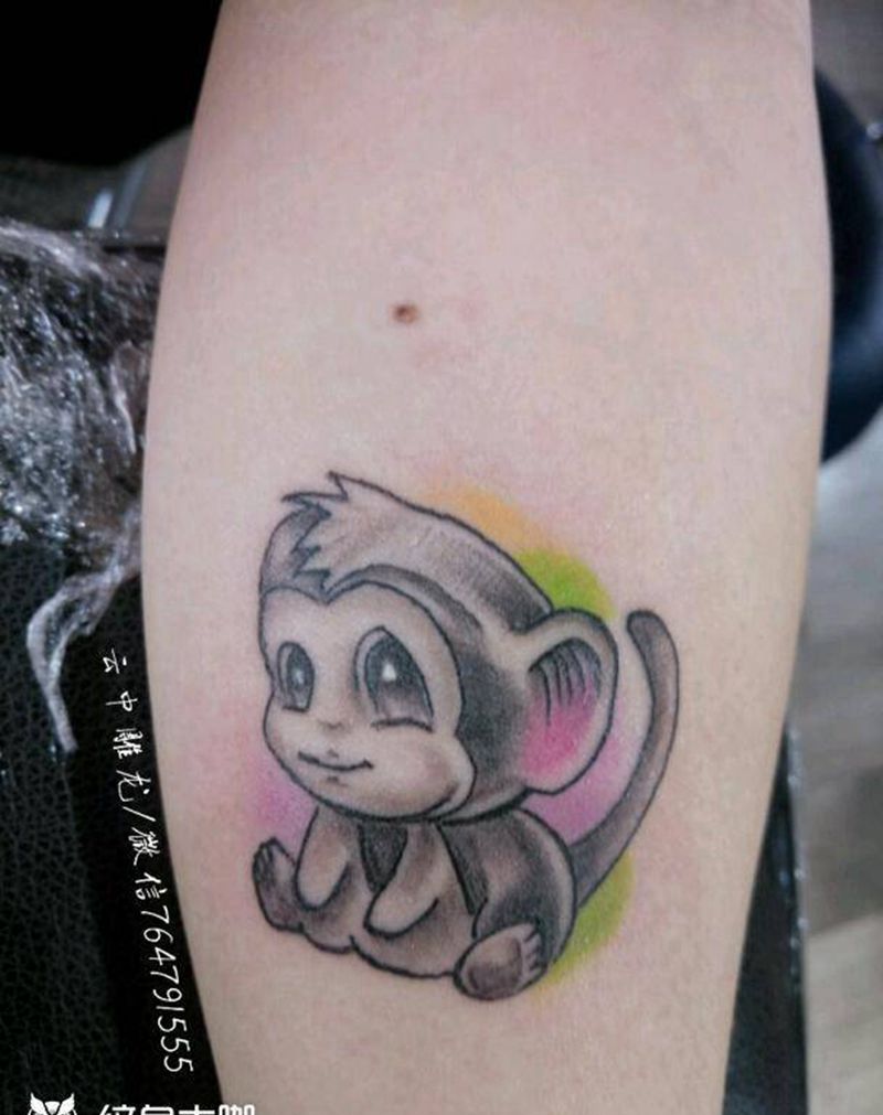 小猴纹身图片_手臂清新动物成品纹身图案