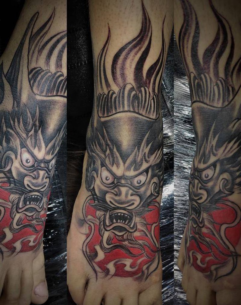 脚面纹身纹身图片_脚部新传统New School龙头纹身图案