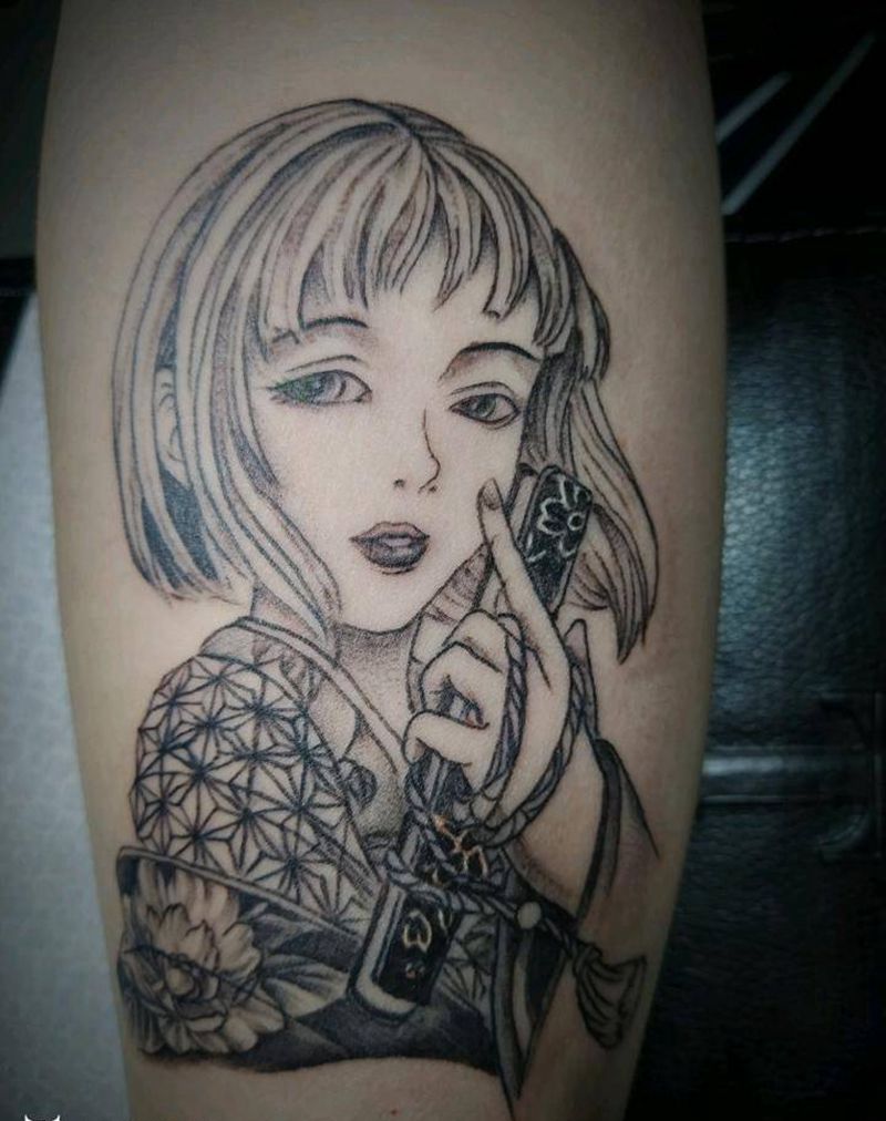 清新艺伎纹身图片_手臂点刺新传统纹身图案