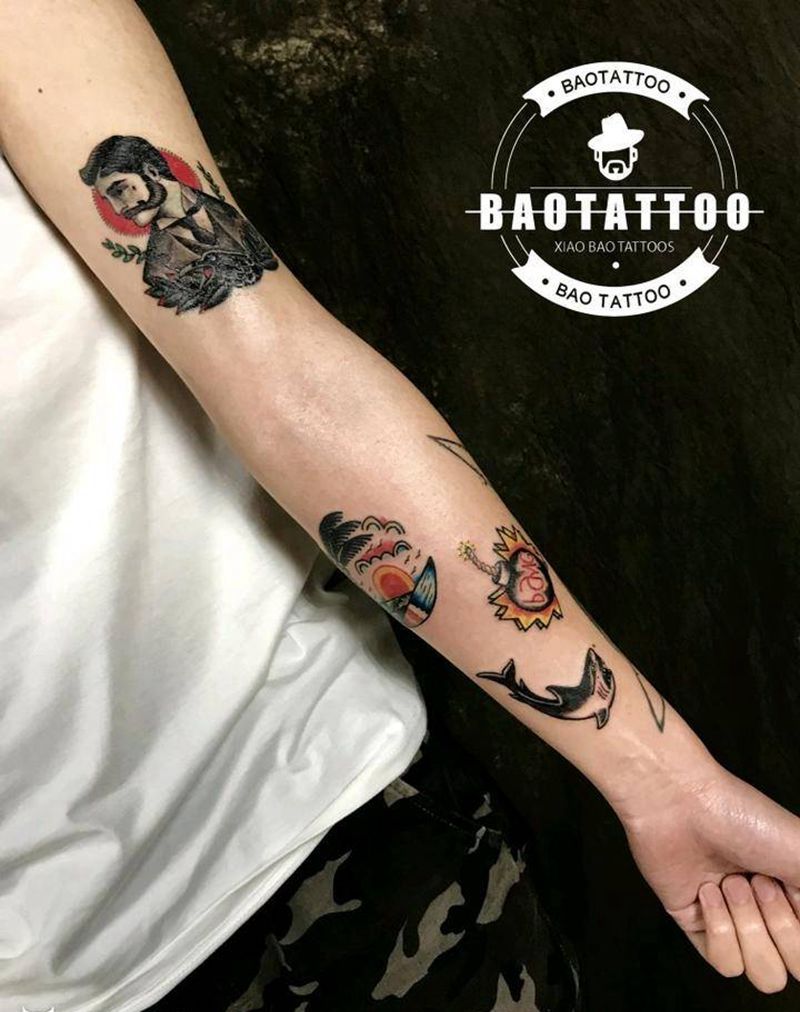 old school待续纹身图片_手臂欧美成品纹身图案