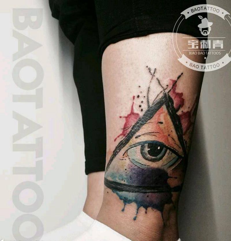 智慧之眼遮盖纹身图片_腿部国画原创成品纹身图案