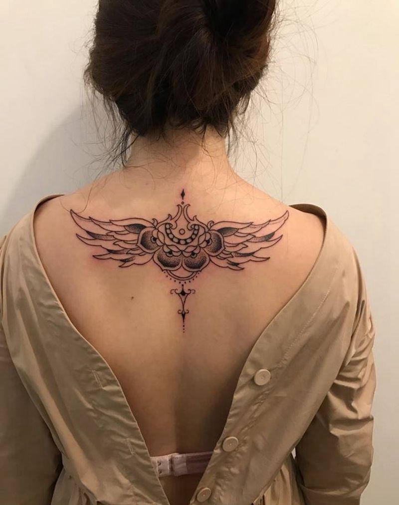 翅膀纹身图片_成品背部传统图腾原创纹身图案