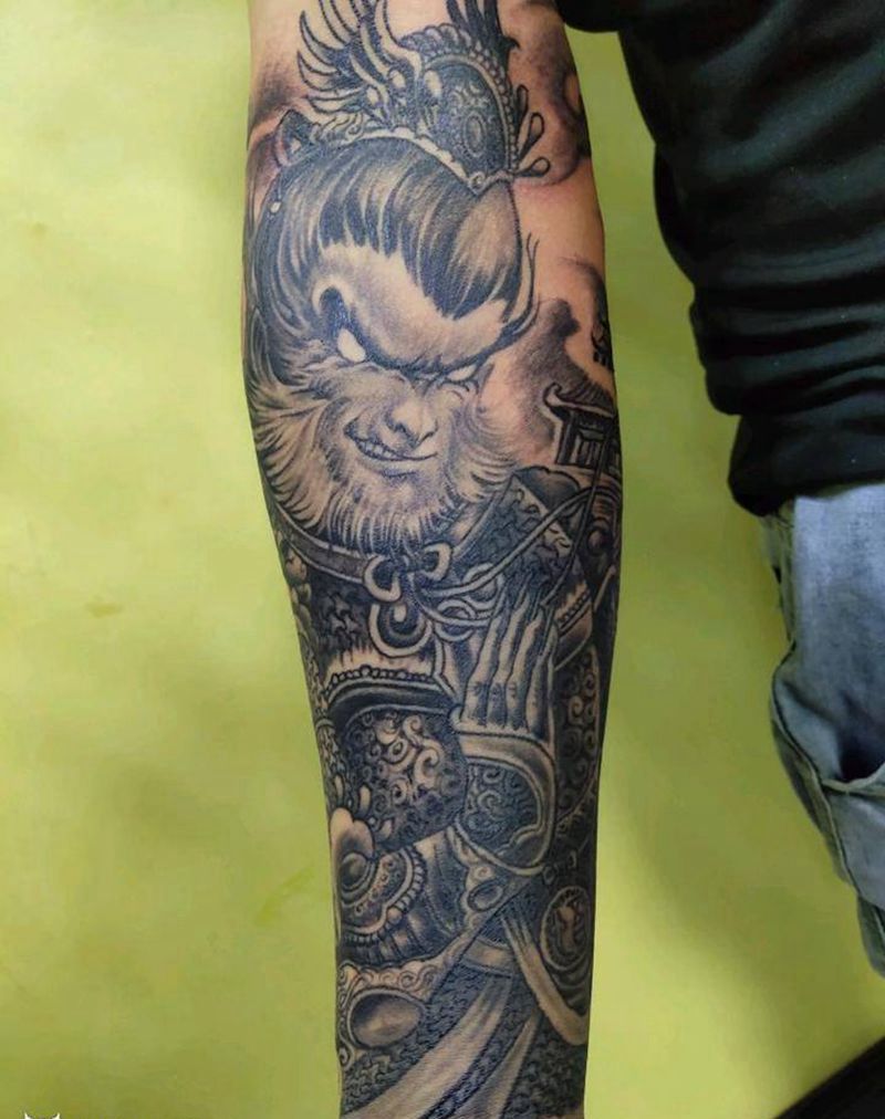 孙悟空恢复效果，纹身图片_手臂新传统纹身图案