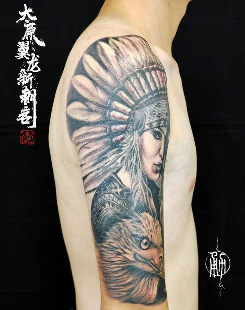 欧美黑灰作品纹身图片_手臂新传统纹身图案