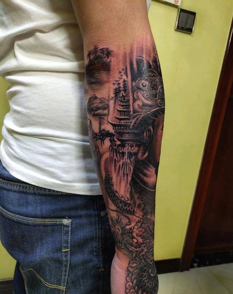 悟道纹身图片_手臂手部新传统遮盖纹身图案