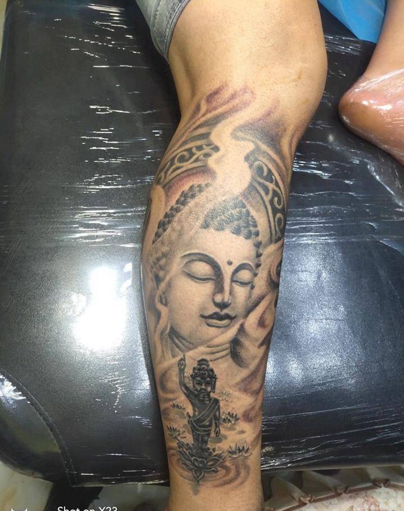 归来纹身图片_腿部老传统纹身图案