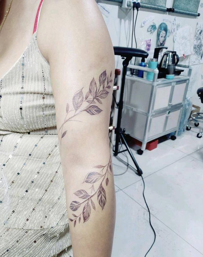素叶子遮盖疤痕纹身图片_手臂点刺纹身图案