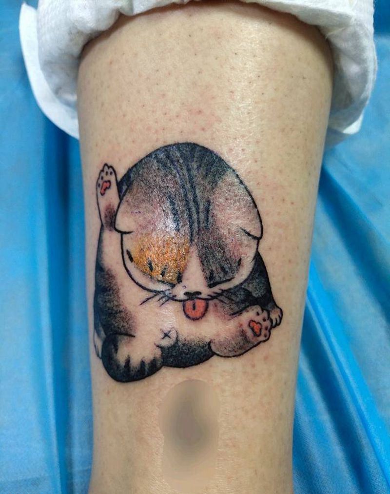 猫纹身图片_脚部腿部新传统点刺纹身图案