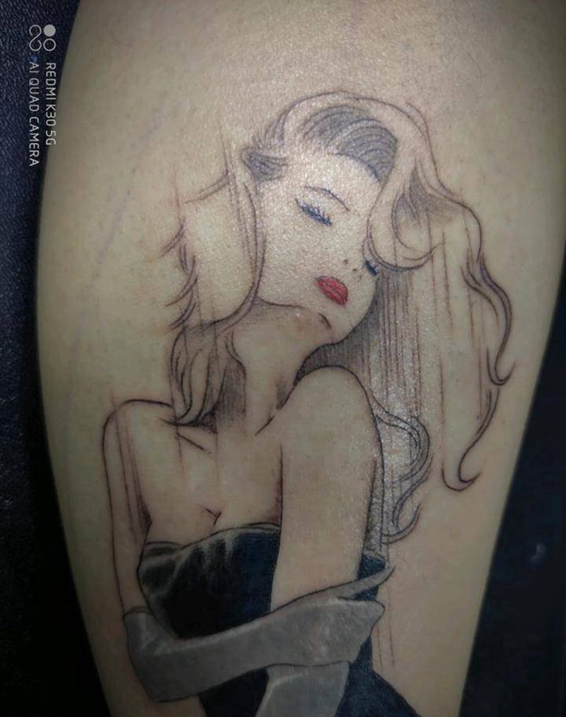 梦露遮盖旧纹身纹身图片_腿部新传统欧美写实纹身图案