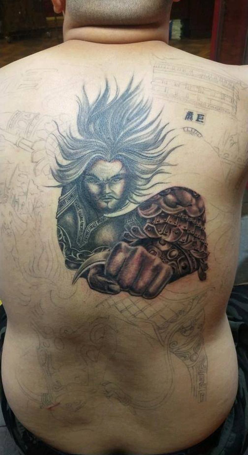 巨鹿之战纹身图片_背部老传统纹身图案