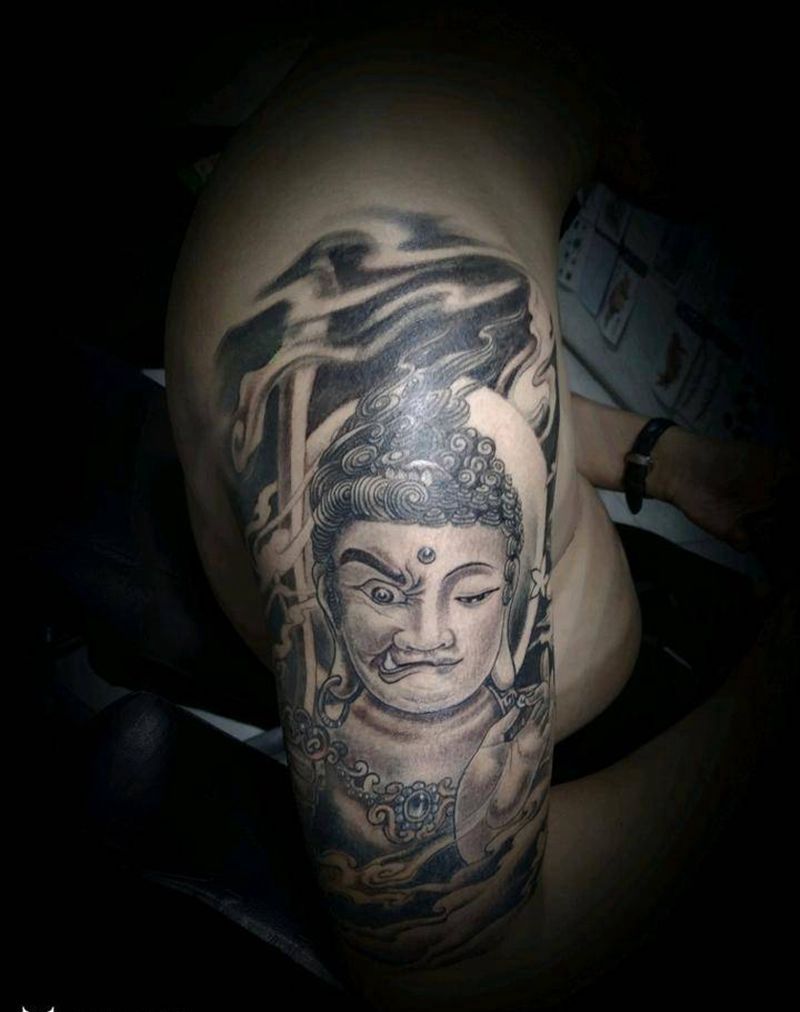 一念之间纹身图片_肩部新传统魔佛纹身图案