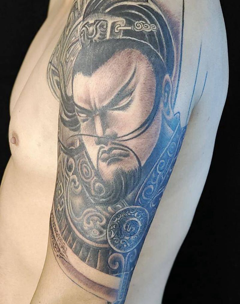 曹操花臂未完成纹身图片_手臂新传统纹身图案