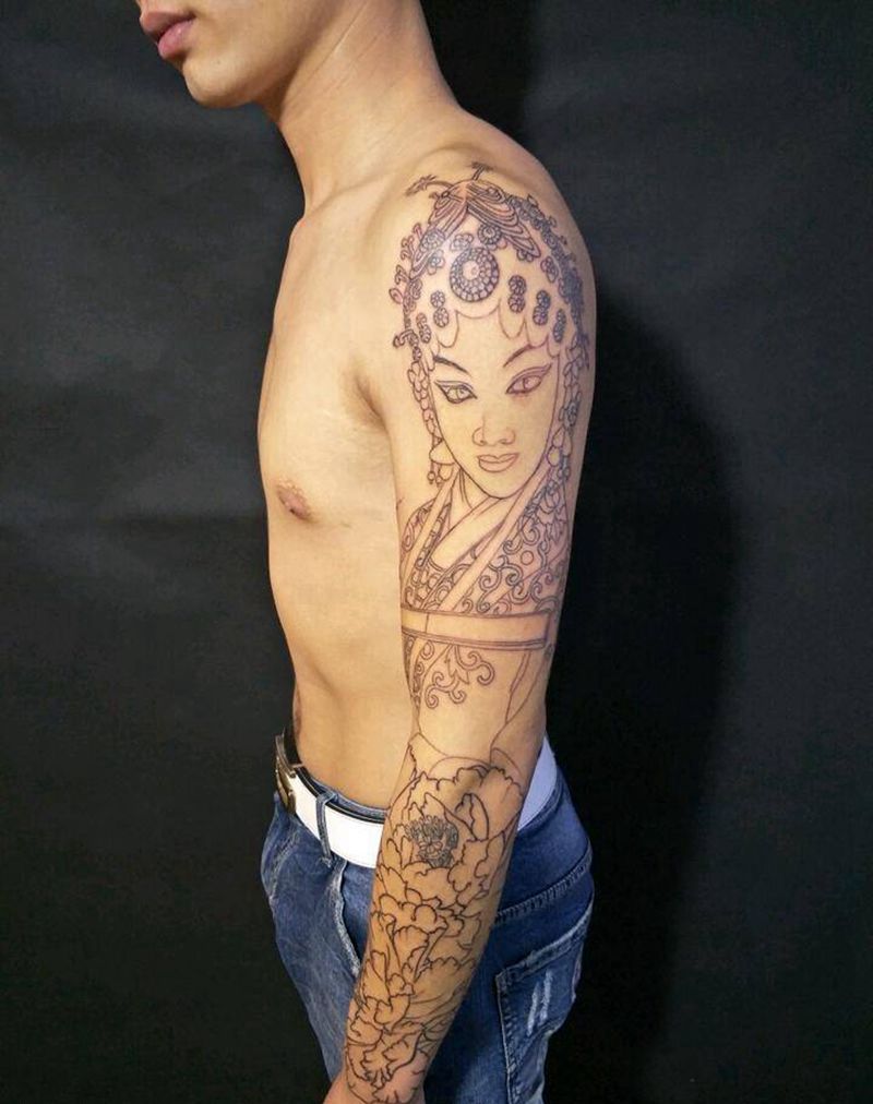 孤芳自赏纹身图片_肖像人物植物原创成品手稿纹身图案