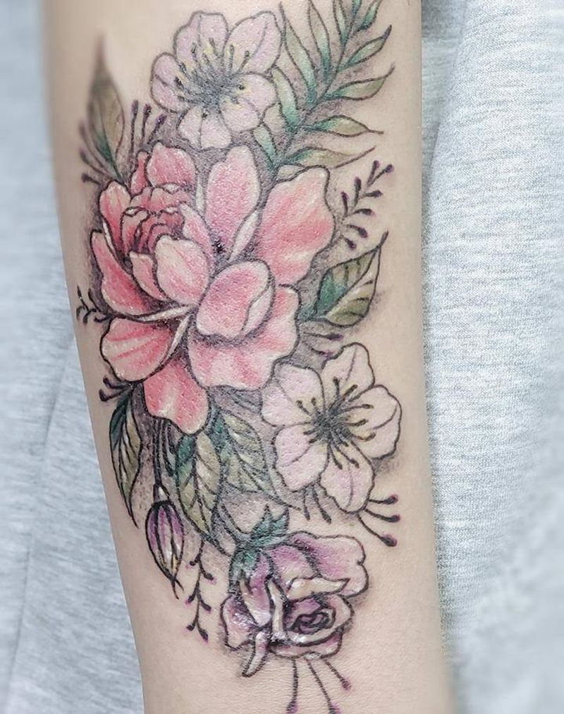 素花纹身图片_新传统纹身图案