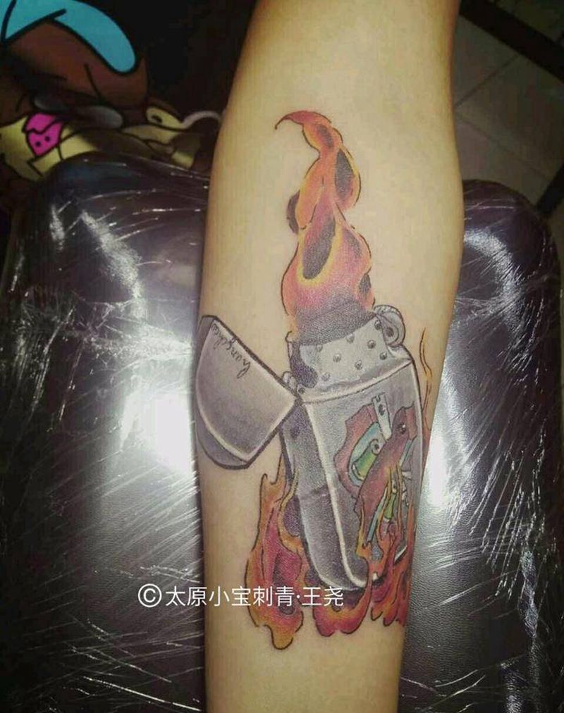 打火机遮盖疤痕纹身图片_手臂欧美原创成品纹身图案