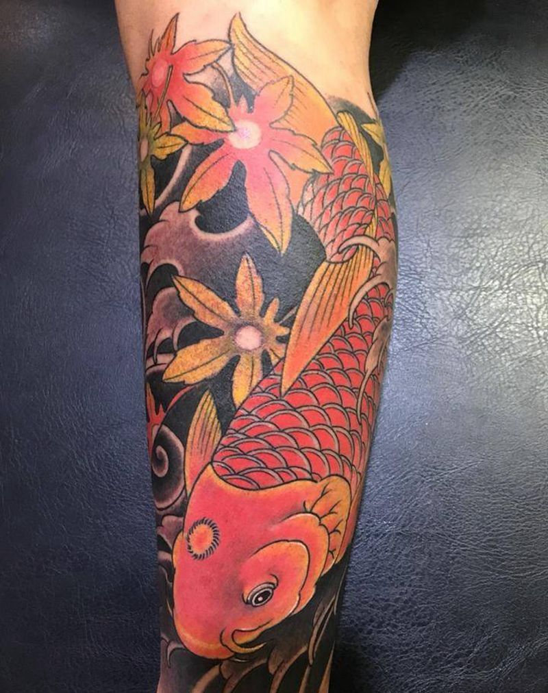 鱼纹身图片_成品腿部传统动物纹身图案